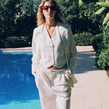 LONG LEG PINSTRIPE PANTS WHITE