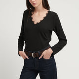 RIB & LACE V TOP BLACK